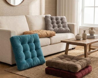 Square Floor Pillow, Tufted Polyester Seat Cushion, Meditation Pillow