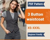 3 Button Waistcoat Sewing Pattern | Easy Summer Vest Template Waistcoat Pattern, Sewing Patterns, Women Vest Sewing Pattern, Button Top