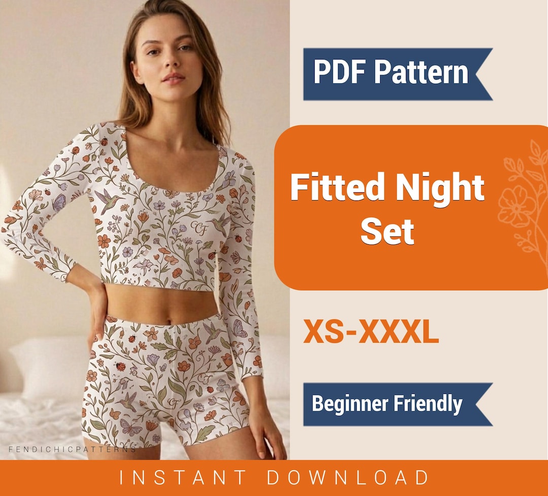 Fitted Night Set Sewing Pattern | Women's Pajamas, Shorts, Sleep Lounge ...