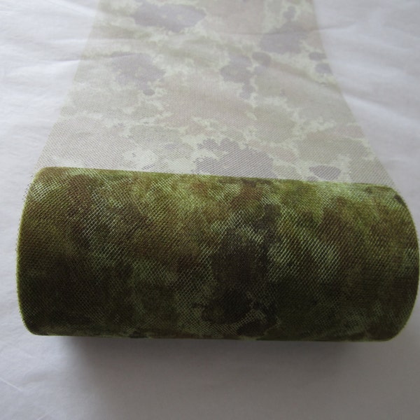 Camouflage Print 6 inch wide Tulle Mesh Ribbon - 5 yards