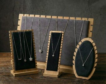 Luxury Bamboo Jewelry Display Set, Velvet Necklace Stand, Modular Craft Fair & Boutique Prop