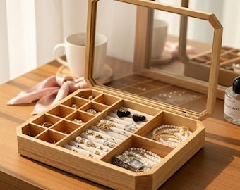 Handcrafted Solid Wood Jewelry Box: Modern Retro Minimalist Design