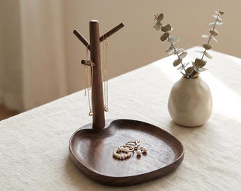 Black Walnut Acacia Wood Jewelry Organizer, Japanese Minimalist Entryway Tray