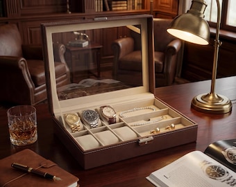 Leather Watch Box Glass Display Case Organizer Gift