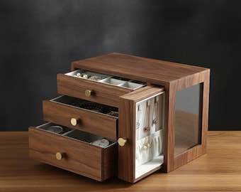 Holz Schmuck Organizer Box mit Deckel, Elegante Minimalist Lagerung
