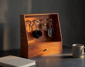 Solid Wood Key Holder with Drawer, Entryway Organizer, Rustic Home Decor Cabinet