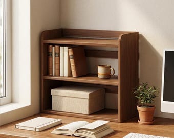 Reinforced Wood Desk Bookshelf: 3-Tier Office Storage Hutch Unit