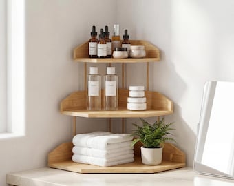 Solid Wood Corner Shelf – 3 Tier Vanity Display Rack