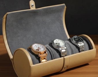 3-Slot Leather Watch Travel Case: Stylish Watch Roll