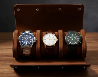 Leather Travel Watch Roll – Suede Lined, Portable Storage