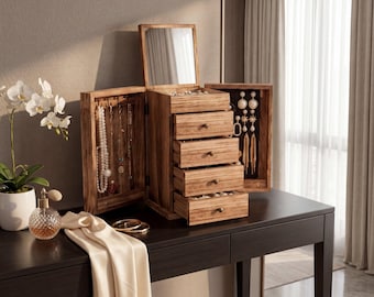 Solid Wood Jewelry Box Large Organizer Storage Case