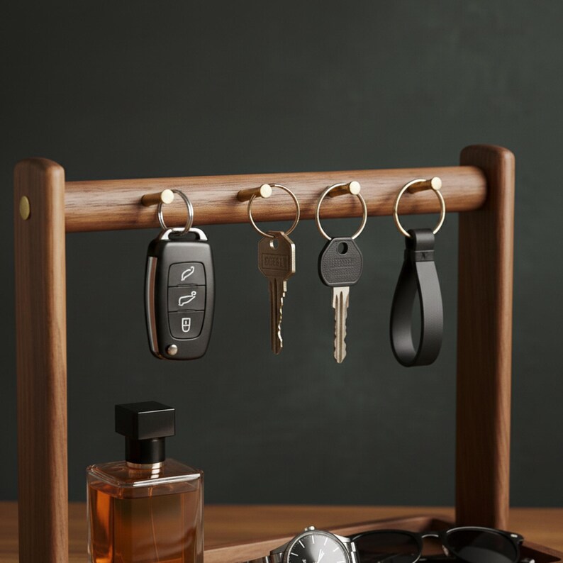 Wood Tabletop Key Holder, Jewelry Storage Rack With Tray, Wooden Desk ...