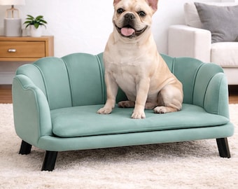 Luxury Pearl Back Dog Couch, Velvet Finish Pet Sofa Bed and Elegant Dog Furniture