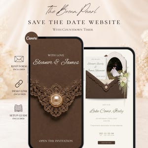 Brown and Sage Save the Date Website Template | Digital Wedding Invitation with RSVP | Instant Download