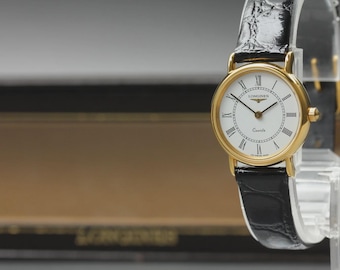 Longines 24mm White Dial Gold Roman Quartz Women's Watch (Near MINT w/Box)