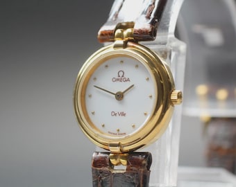 OMEGA De Ville Cal.1450 White Dial Gold 20mm Quartz Women's Watch [Near MINT]