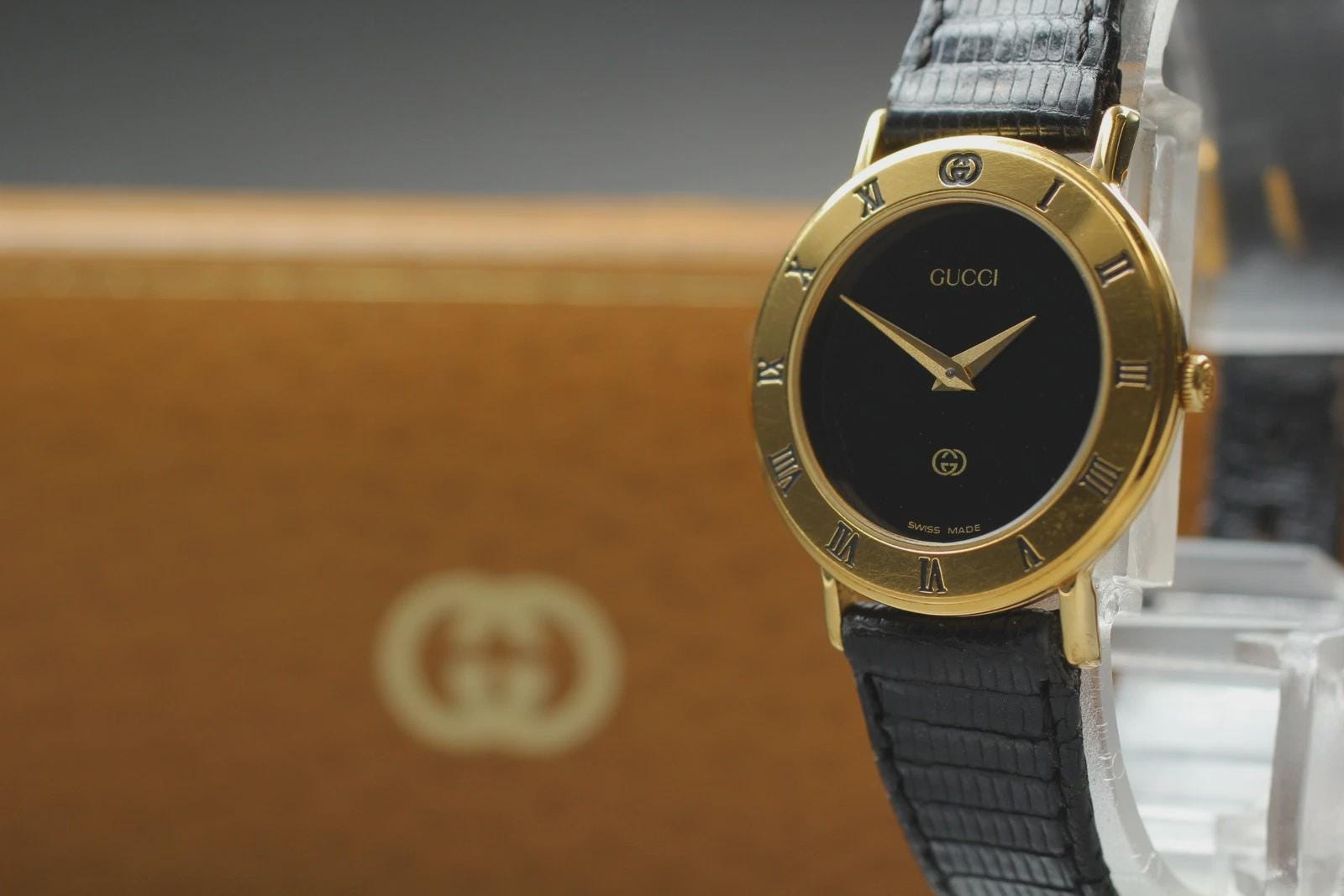 Gucci 3000L/732 black cream gold dial Gucci 3000L Black Dial 25mm Ladies 18k Gold Plated Roman  main image 2