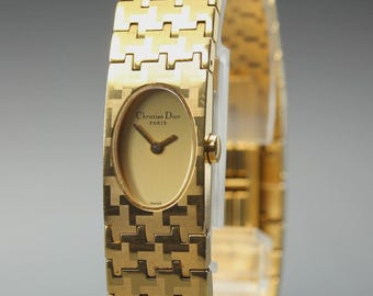 Christian Dior D70-150 Gold Dial 15mm Bangle Quartz Women's Watch [Near MINT]
