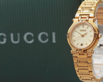 Gucci 9200L Gold Cream Dial Date 25mm Quartz Women's Watch [Near MINT w/Box]