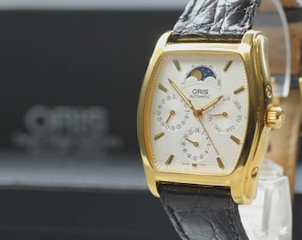 ORIS 7488 33mm Moon Phase Gold Automatic Men's Watch [Near MINT w/Box Paper]