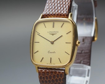 LONGINES 150 7019 30mm Gold Dial Quartz Men's Watch Brown Belt [Near MINT]