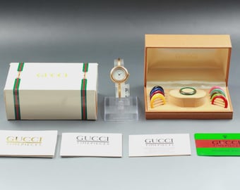 Gucci 1100L Change Bezel Gold Quartz Women's Watch [Near MINT w/Box Paper]