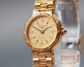 LONGINES Conquest 153 3343 Gold Dial 23mm Quartz Women's Watch [Near MINT]