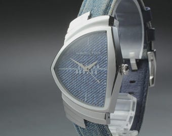 HAMILTON Ventura H244112 Blue Dial Denim 33mm Quartz Men's Watch [Near MINT]
