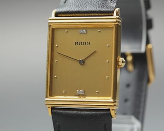 Rado 204.5346.2 Gold Dial 24mm Tank Shape Diamond Quartz Men's Watch [Near MINT]