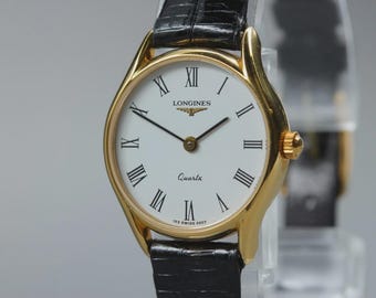 LONGINES Women's Watch 153 6997 Gold Roman Round Quartz Vintage [Near MINT]