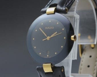 RADO Coupole 129.4077.4N Black Dial Date Quartz Women's Watch Vintage From JAPAN