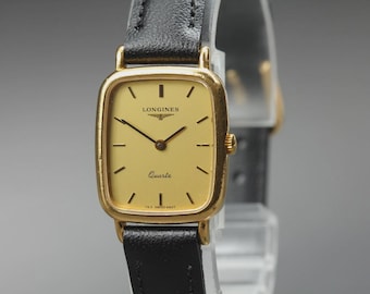 LONGINES Women's Watch 153 6907 Gold Dial Rectangle Quartz Vintage [Near MINT]