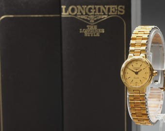 LONGINES Conquest 153 4975 Gold 22mm Quartz Women's Watch [Near MINT w/Box]
