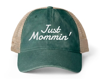 Just Mommin' Hat | High Pony Messy Bun Hat for Moms | Funny Mom Hat | High Ponytail Trucker Cap | Gift for Moms | Cute Mom Life Hat