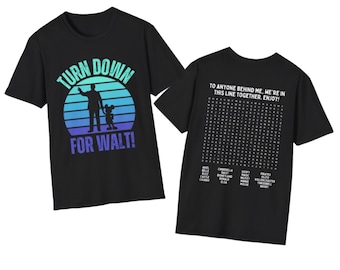 Camiseta divertida de Disneyland: "Turn Down For Walt", sopa de letras en la parte posterior