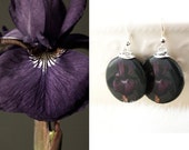 Dark Purple Iris Still Life Photography - Resin Handmade Jewelry - Regal Nature 25mm