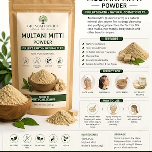 Multani Mitti Powder | Fuller's Earth Clay for Face, Hair, Body Masks (227g)