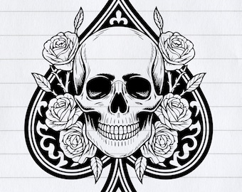 Ace of Spades Skull Vector, Roses Art (SVG, PNG, PDF)