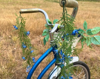 Handlebar streamers, blue bicycle streamers, flower bike accessory