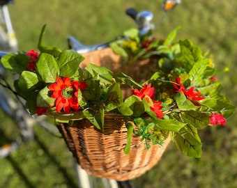 Bike basket garland, red flower garland, reflective flowers for bike