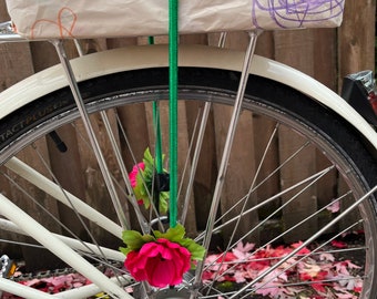 Reflective bungee cord, fuchsia pink flowers for bike