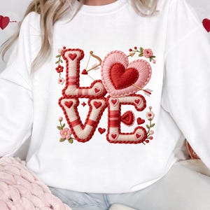 Valentine Love Faux Yarn Crochet  Valentines Day PNG Latch Hook patch work Heart Coquette Retro Sublimation Design for Shirts