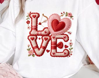 Valentine Love Faux Yarn Crochet  Valentines Day PNG Latch Hook patch work Heart Coquette Retro Sublimation Design for Shirts
