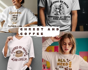 Christian PNG Bundle - Powered by Prayer, Kingdom Work, Coffee Lover, Faith PNG Quotes, Caffeine PNG Digital Download