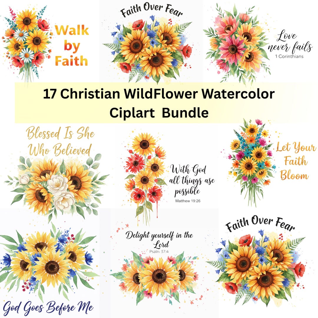 Wildflower Watercolor Christian Clipart PNG Bundle – Bible Verse ...
