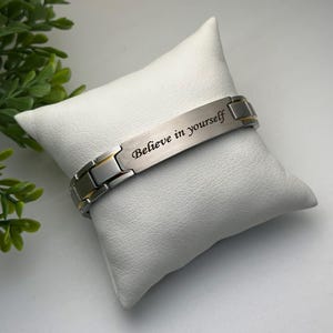 Engraved Steel Bracelet, Personalized Custom Message Gift