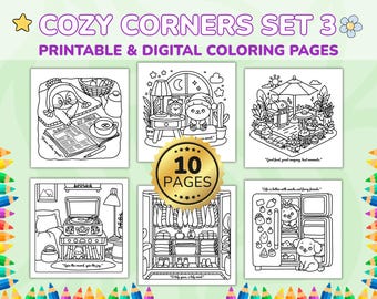 Cozy Corners Set 3 – 10 Cozy Home Coloring Pages PDF – Simple Printable Designs