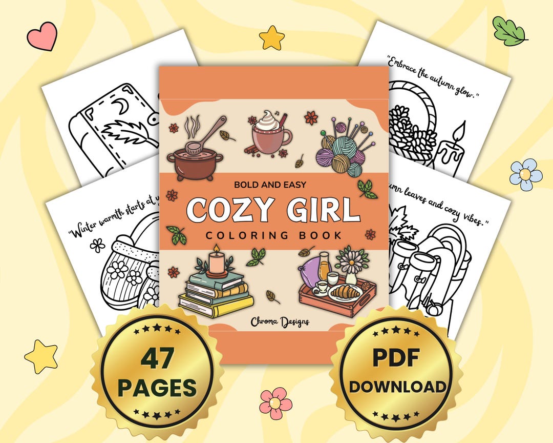 Cozy Girl Coloring Book PDF – 47 Pages Bold Easy Printable Art for ...