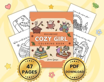 Cozy Girl Coloring Book PDF – 47 Pages Bold Easy Printable Art for Adults Teens