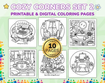 Cozy Corners Set 2 – 10 Cozy Coloring Pages PDF for Relaxation – Printable Digital Art